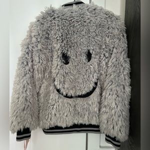 Grey faux fur big girls bomber jacket size 10 brand new